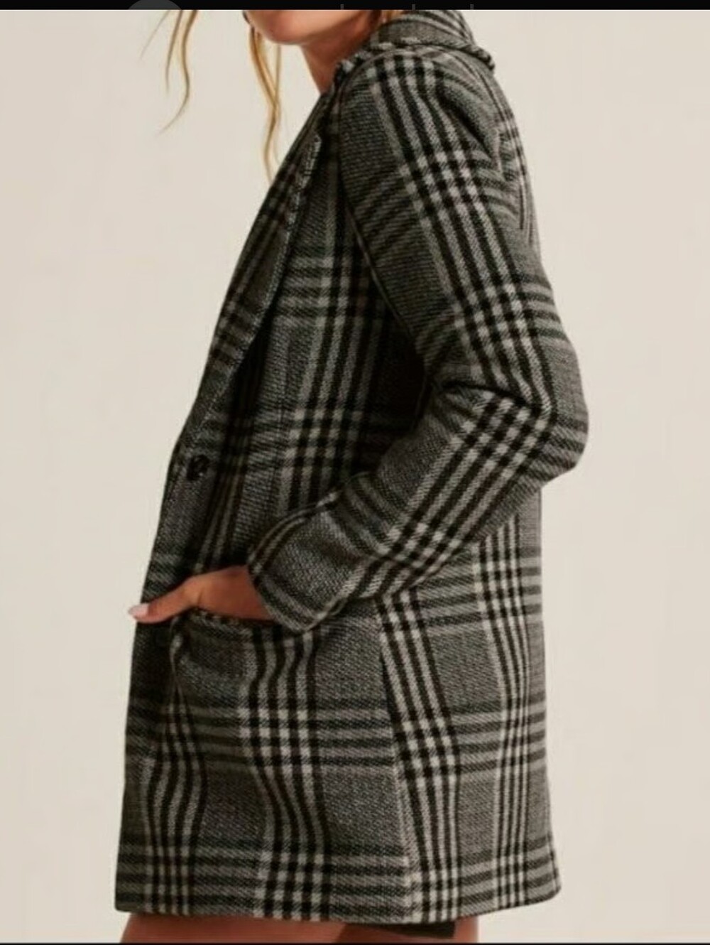 Abercrombie & Fitch Black Plaid Wool-blend Blazer Coat